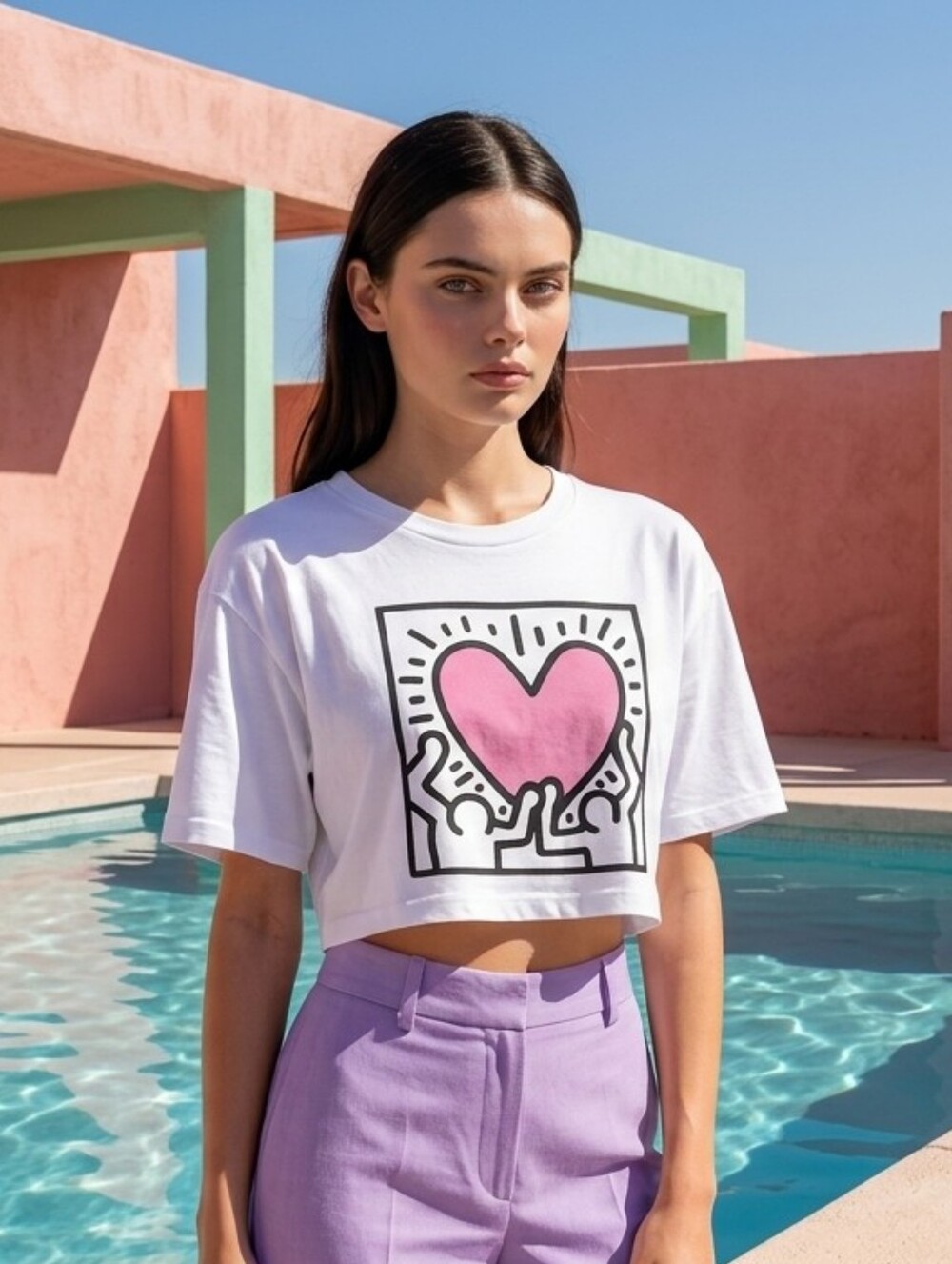 Keith Haring Crop Top - Iconic two Figures Holding A Heart ❤️ Size S